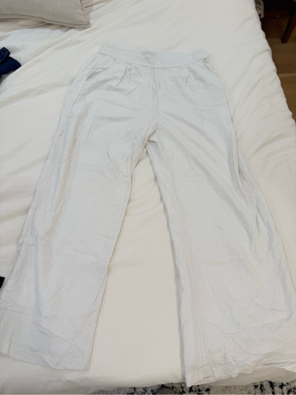 Abercrombie White Pull-On Wide-Leg Linen Blend Pants